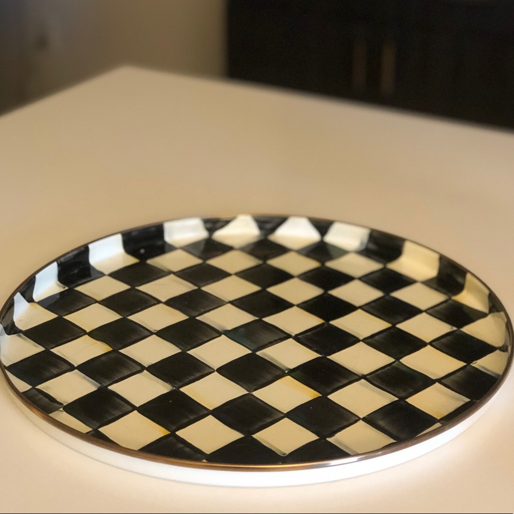 Mackenzie Childs Courtly Check Enamel Round  Tray